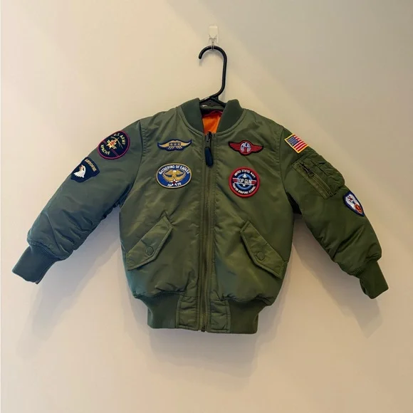 Alpha Industries Kids Bomber Jacket  USAF MA-1 Flyer Sage Green 3T NWOT - Picture 2 of 15